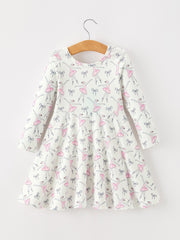 Fall Ballet Bow Girls Long Sleeve Twirl Dress