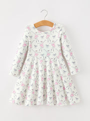 Fall Ballet Bow Girls Long Sleeve Twirl Dress