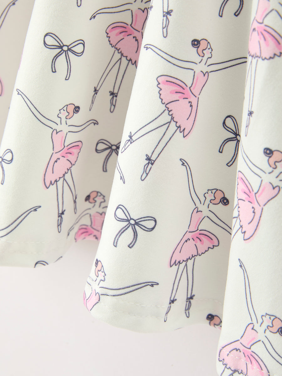 Fall Ballet Bow Girls Long Sleeve Twirl Dress