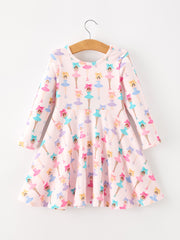 Fall Colorful Ballet Character Girls Long Sleeve Twirl Dress