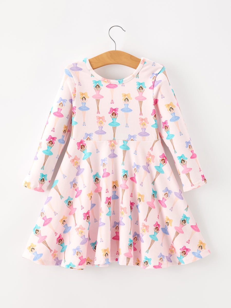 Fall Colorful Ballet Character Girls Long Sleeve Twirl Dress