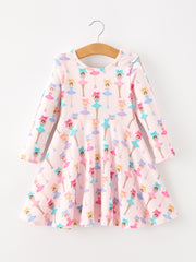 Fall Colorful Ballet Character Girls Long Sleeve Twirl Dress