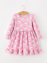 Fall Cat Print Girls Ruffle Hem Twirl Dress