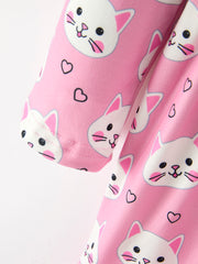 Fall Cat Print Girls Ruffle Hem Twirl Dress