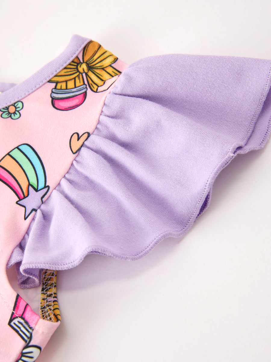 Back To School Crayon Bow Girls Ruffle Shorts Set