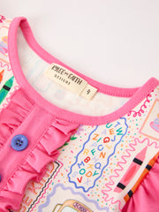 Back To School Crayon Bow Girls Flutter Sleeve Shorts Set