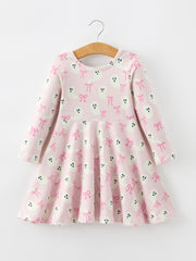 Halloween Ghost Bow Print Girls Long Sleeve Twirl Dress