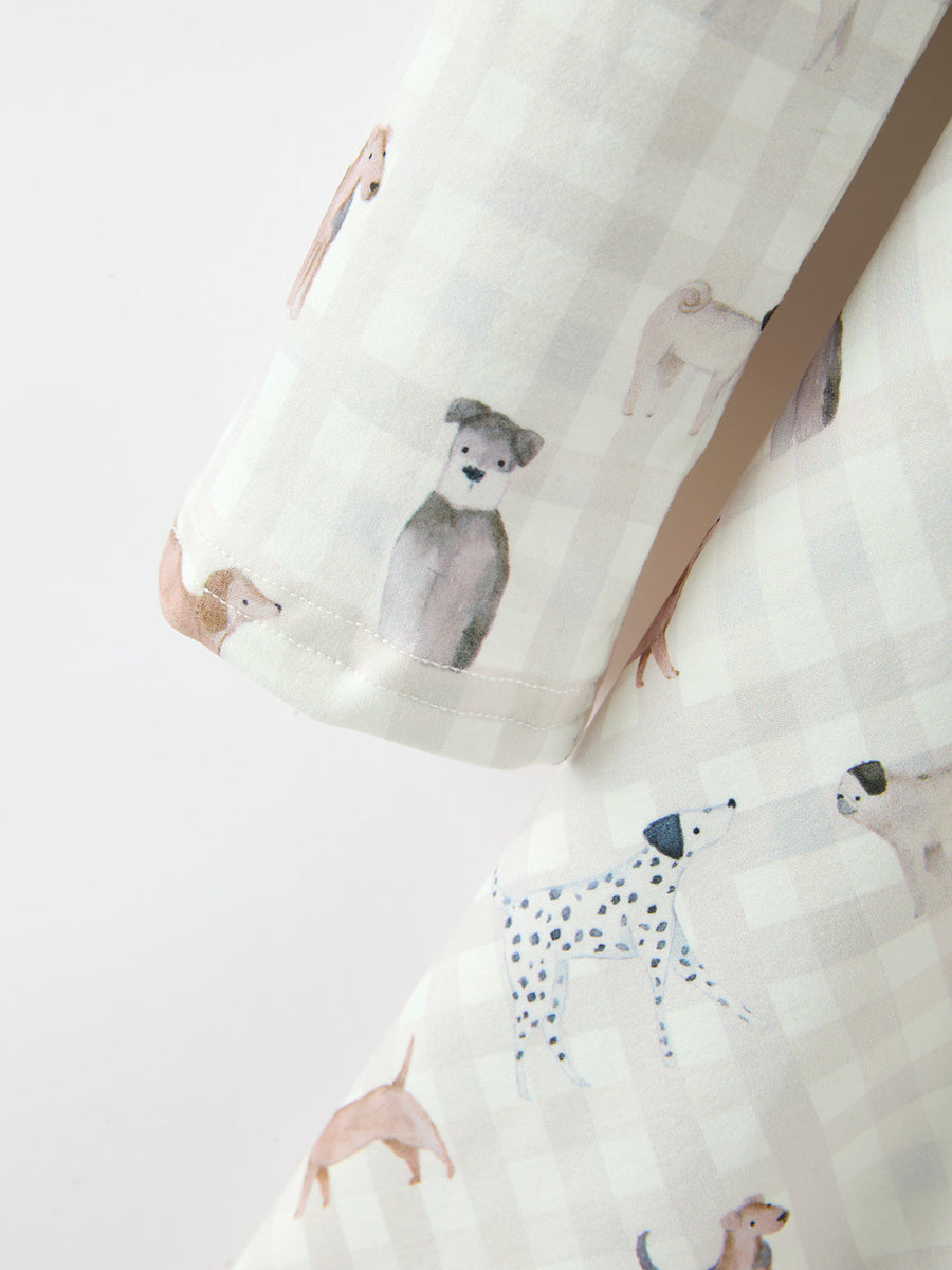 Fall Plaid Dog Print Girls Long Sleeve Twirl Dress