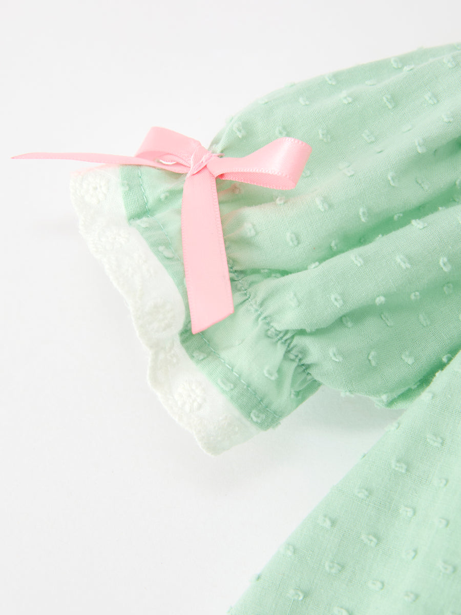 Christmas Mint Green Smocked Santa Baby Girl Bloomer Set