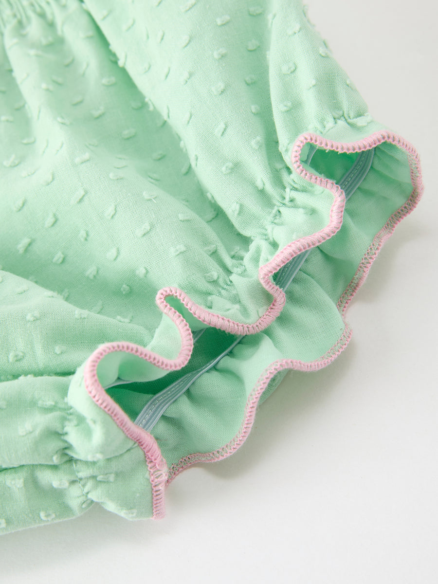 Christmas Mint Green Smocked Santa Baby Girl Bloomer Set