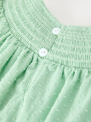 Christmas Mint Green Smocked Santa Girls Puff Sleeve Dress