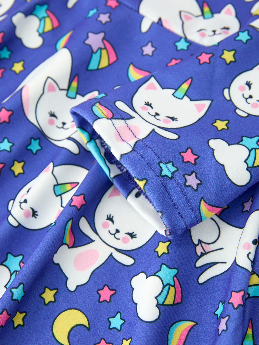 Fall Ghost Cat Print Girls Long Sleeve Twirl Dress 3