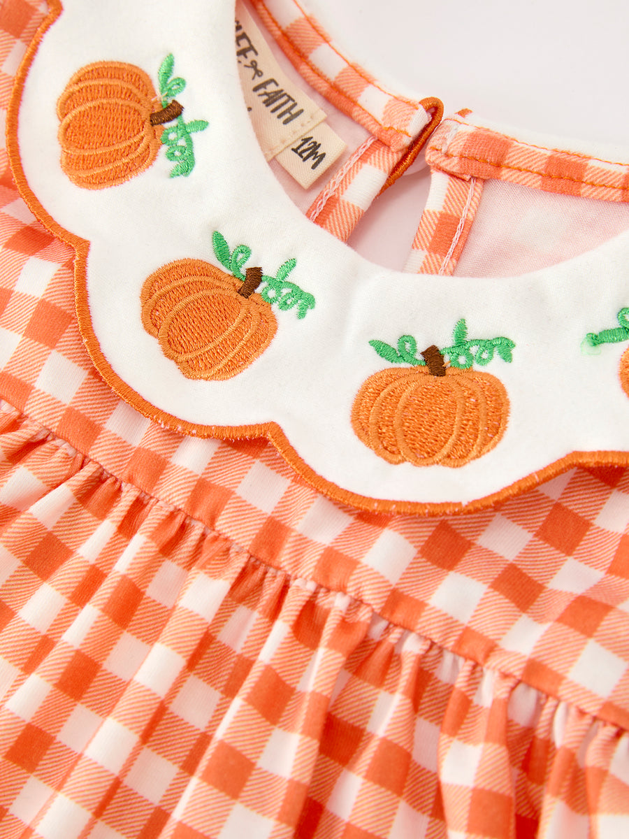 Thanksgiving Halloween Pumpkin Puff Sleeve Girls Bloomer Set