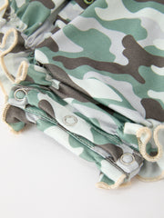 Fall Camo Bow Girls Ruffle Bubble Romper