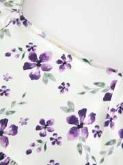 Fall Lavender Floral Puff Sleeve Girls Dress
