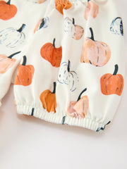 Fall Pumpkin Puff Sleeve Girls Dress