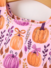 Thanksgiving Halloween Pumpkin Bow Ruffled Girls Dress