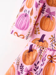 Thanksgiving Halloween Pumpkin Bow Ruffled Girls Dress