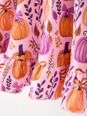 Thanksgiving Halloween Pumpkin Bow Ruffled Girls Dress