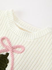 Winter Christmas Tree Girls Knit Romper Bow Long Sleeve