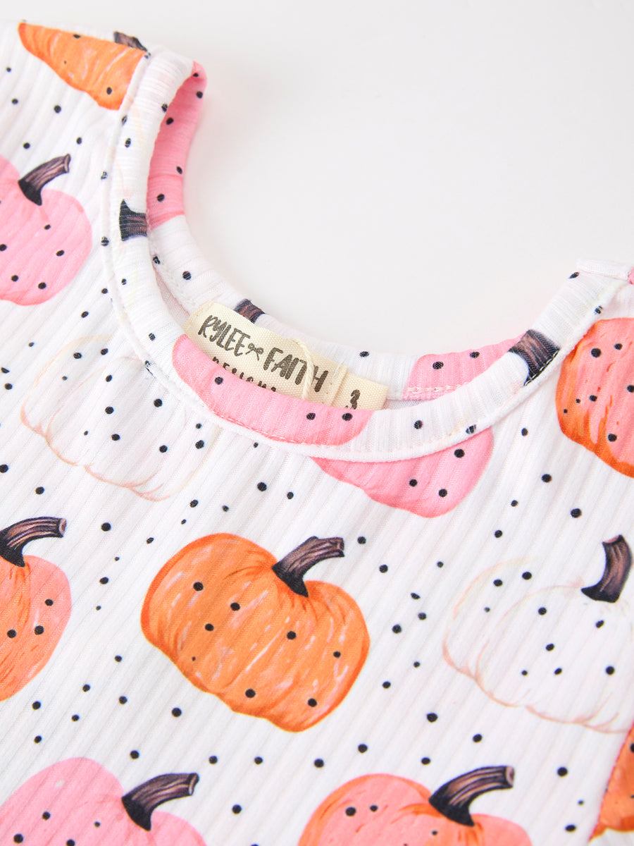 Fall Pumpkin Print Girls Twirl Dress Long Sleeve