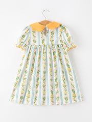 Fall Smocked Floral & Stripe Baby Girl Dress with Scallop Collar