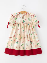 Fall Gingham Girls Dress Ruffle Collar Bow