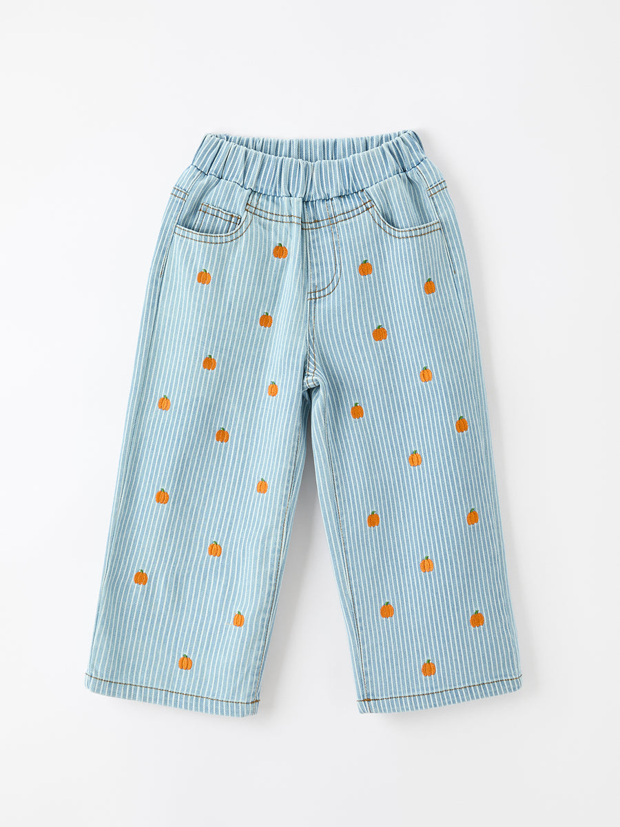 Halloween Thanksgiving Pumpkin Embroidered Girls Flare Pants