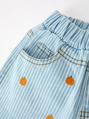 Halloween Thanksgiving Pumpkin Embroidered Girls Flare Pants