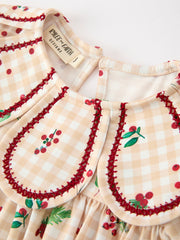 Fall Gingham Girls Dress Ruffle Collar Bow