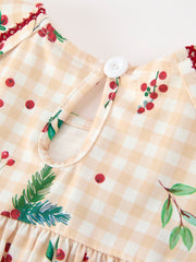 Fall Gingham Girls Dress Ruffle Collar Bow