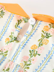 Fall Smocked Floral & Stripe Baby Girl Romper with Scallop Collar