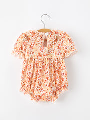 Fall Rust Floral Baby Romper Smocked Petal Collar
