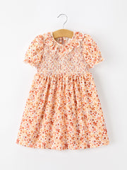 Fall Rust Floral Baby Girls Dress Smocked Petal Collar