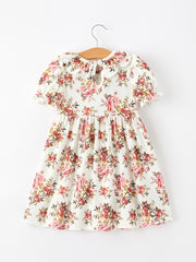Fall Garden Girls Dress Smocked Petal Collar Bow