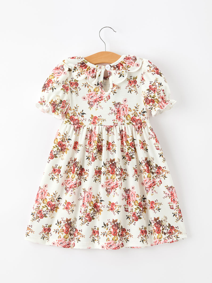 Fall Garden Girls Dress Smocked Petal Collar Bow