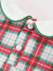Christmas Tree Plaid Boys Romper Peter Pan Collar Smocked