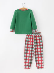 Christmas Tree Plaid Boys Set Long Sleeve Top Pants