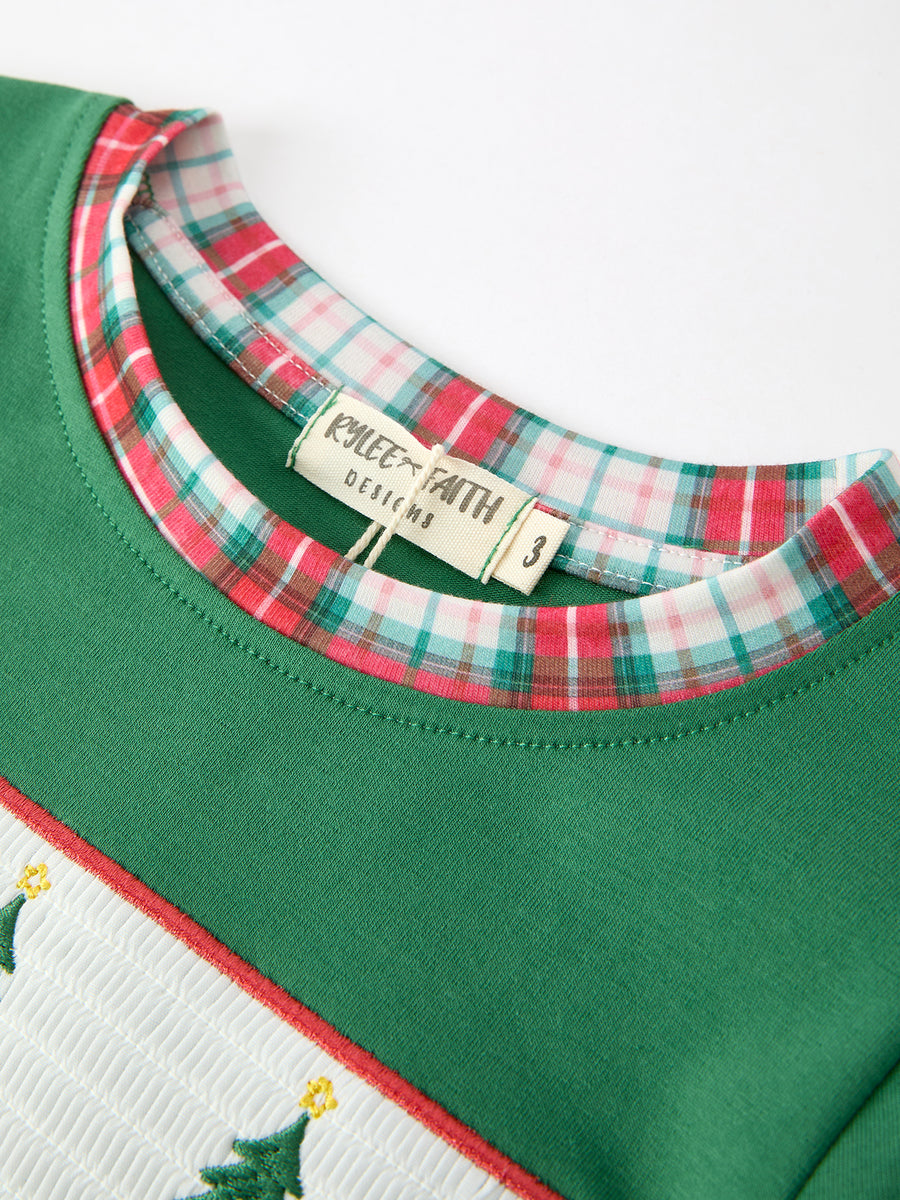 Christmas Tree Plaid Boys Set Long Sleeve Top Pants