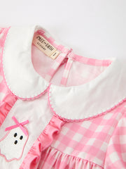 Halloween Ghost Embroidered Girls Dress Peter Pan Collar Bow