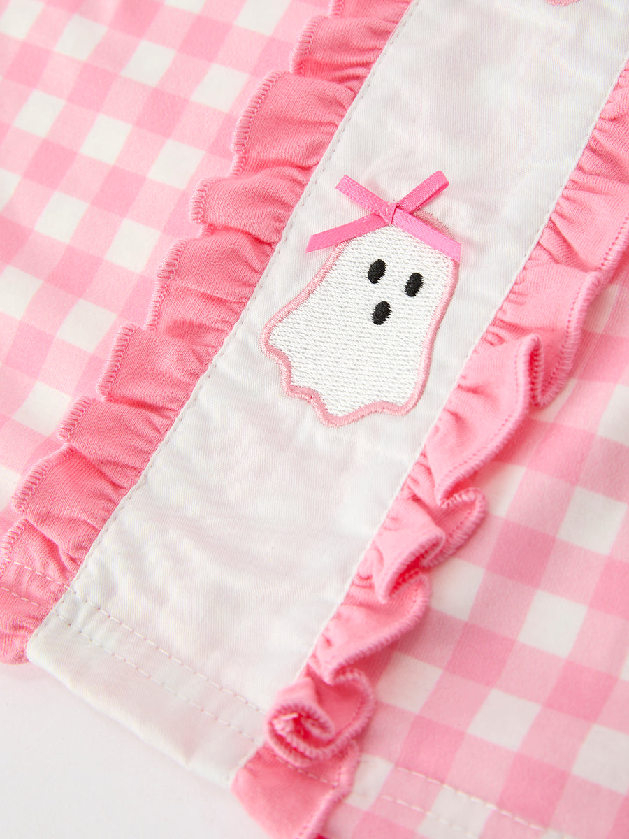 Halloween Ghost Embroidered Girls Dress Peter Pan Collar Bow