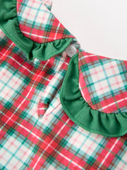 Christmas Tree Plaid Girls Dress Petals Collar Ruffle