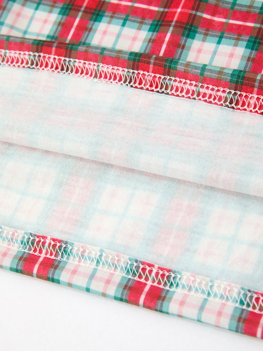 Christmas Tree Plaid Girls Dress Petals Collar Ruffle