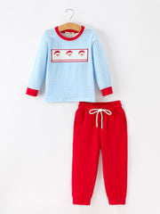 Christmas Santa Smocked Embroidered Boys Pant Set