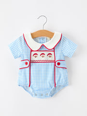 Christmas Santa Embroidered Boys Jon Jon Peter Pan Collar