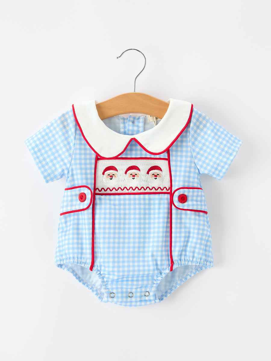Christmas Santa Embroidered Boys Jon Jon Peter Pan Collar