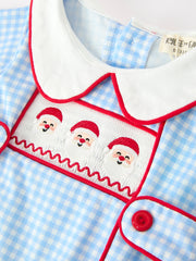 Christmas Santa Embroidered Boys Jon Jon Peter Pan Collar