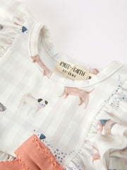 Fall Plaid Dog Print Girls Long Sleeve Romper