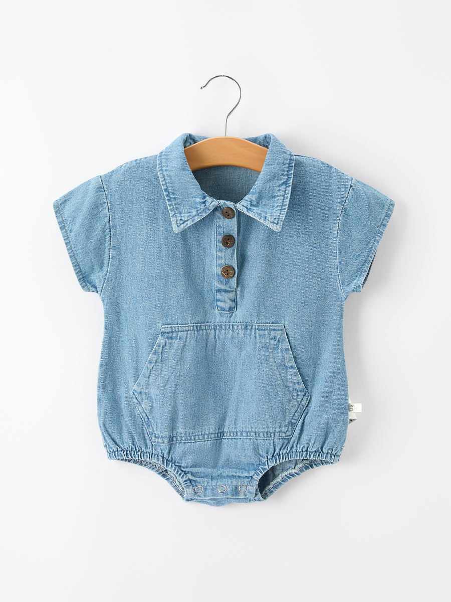 Baby Denim Romper Short Sleeve Polo Bodysuit