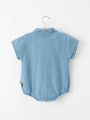 Baby Denim Romper Short Sleeve Polo Bodysuit